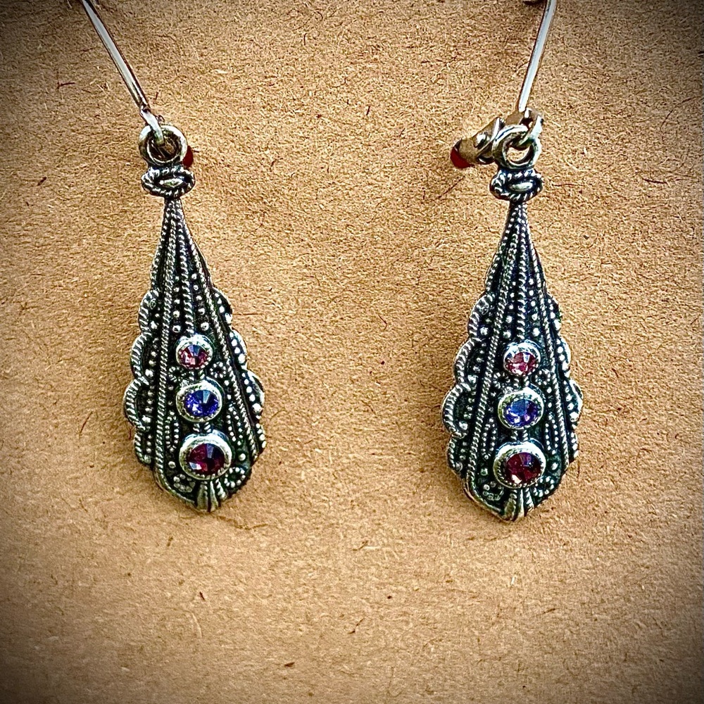 Elegant Silver Drop Earrings with Gem Accents